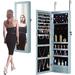 6 LEDs Door Mirror Jewelry Storage Cabinet Lockable Jewelry Organizer Wall Mounted Makeup Storage w/Frame Mirror Makeup Pouch Bracelet Rod Jewelry Amoires 2 Drawers - Blue