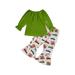 IZhansean Toddler Baby Girls Halloween Clothes Long Sleeve Tops+Pumpkin Bell Bottom Pants 2Pcs Outfits Green 2-3 Years