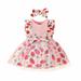 Oalirro Baby Girl Clothes Summer Sleeveless Bowknot Floral Dress Midi Casual with Hairband Round Neck Knee-High ï¼ˆ6 Months -3 Years) Pink