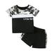 Rovga Summer Toddler Boys Outfits Kids Short Sleeve Black Vacation Wear Camo Color Patchwork Pants Suit