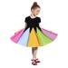 Oalirro Girls Dresses Short Sleeve Rainbow Dress Toddler Round Neck Mid-Calf ï¼ˆ5-6Years) Black