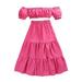Little Child Big Kids Girls One Shoulder Short Sleeved Tops Pleated Long Skirt Summer Solid Color Suit 12 Month Girl Clothes Girly Baby Clothes