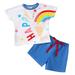 Toddler Little Boys Summer Outfits Short Sleeve Cartoon Prints T Shirt Tops With Shorts Baby Boys Summer Clothing Sets Size 5Y Blue