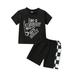 Summer Toddler Baby Boy Clothes Suits Letter Print Short Sleeve T-Shirts Ripped Denim Shorts Plaid Shorts 2Pcs Set