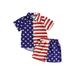 4th of July Toddler Boy Outfit American Flag Short Sleeve Button Down Star Stripes Shirt Shorts Independence Day Clothes Set