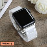 Compatible for Apple Watch Band 40mm 44mm 45mm 42mm Ceramic iWatch Band Women Men Stainless Steel Metal Butterfly Buckle Wristband Replacement Band for Apple Watch Series 7 6 5 4 3 2 SE -White/Black
