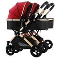 Double Baby Stroller for Infant and Toddler Reversible Bassinet Twins Pram,Detachable Pushchair Side-by-Side Multi-Position Reclining Seats,Folding Prams Trolley (Color : Red)