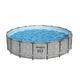 Bestway Steel Pro MAX Frame Pool Komplett-Set mit Filterpumpe Ø 549 x 122 cm, Steinwand-Optik (Cremegrau), rund