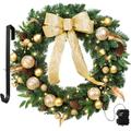 King Bird 24 Inch Battery Operated Christmas Wreath for Front Door, Pre-lit Xmas Wreath Decorated with Gold Bow, Ball Ornaments, Pine Cones, Berries, 50 LED Lights for Wall Windows Home Outdoor Decor