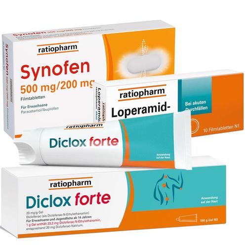 Hausapotheke Set Synofen 500 mg/200 mg Filmtabletten, LOPERAMID-ratiopharm akut 2 Filmt 1 St