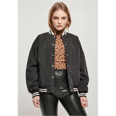 Anorak URBAN CLASSICS "Urban Classics Damen Ladies Oversized Recycled College Jacket", Damen, Gr. L, schwarz, 100% Polyester, mehrfarbig, casual, oversize, amerikanischer Ausschnitt, Langarm, Jacken Image