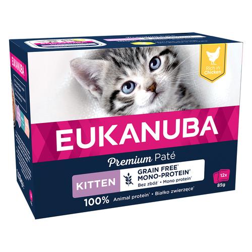 Sparpaket: 48x85g Eukanuba Kitten Getreidefrei Huhn Katzenfutter nass