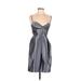 Eliza J Cocktail Dress - Fit & Flare Plunge Sleeveless: Gray Print Dresses - Women's Size 6