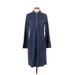 Anne Klein Casual Dress - Shirtdress High Neck 3/4 sleeves: Blue Solid Dresses - Women's Size 4