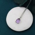 Genuine Lilac Amethyst Crystal Pear Necklace in Sterling Silver, Droplet Cabochon Natural Necklace, February Birthstone