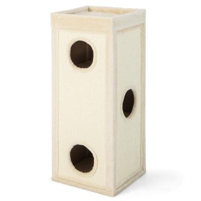 Costway 39 Inch Tall Cat Condo with Scratching Posts and 3 Hideaways and 4 Soft Plush Cushions-Natural