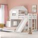 Antique Wooden Twin Over Full Bunk Bed with Playhouse, Farmhouse Design, Ladder, Slide, and Guardrails