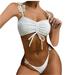 KaLI_store High Waisted Swimsuits for Women Women s 2 Piece Bikini Set Print Tie Side Bathing Suits Halter Triangle Swimsuits White XL