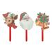 The Holiday Aisle® Kaajal 3 Piece Glitter Santa, Bell & Reindeer Garden Stake Set Wood in Brown/Red/White | 15 H x 7.5 W x 0.5 D in | Wayfair