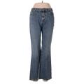 Express Jeans - Mid/Reg Rise Flared Leg Boyfriend: Blue Bottoms - Women's Size 9 - Dark Wash