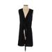Zara Basic Casual Dress - Mini Plunge Sleeveless: Black Print Dresses - Women's Size Small