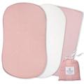 POPPI & MAX 100% Organic Cotton Bassinet Sheet-3 Set | Bassinet Sheets for Baby Girl | Ultra Soft Jersey Knit, Fitted Baby Sheets for Universal Shaped Standard Bassinets | Pink Rose Heart Dot Stripe