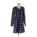 Garnet Hill Casual Dress - Shirtdress V Neck 3/4 sleeves: Black Plaid Dresses - Women's Size 00