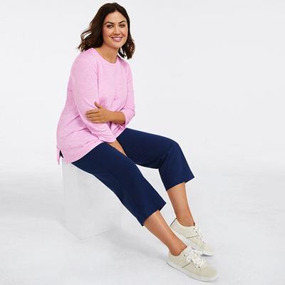 Starfish Straight Leg Cropped Jersey Trousers, Women, size: 28-30, plus, Blue, Cotton-blend, by Lands' End