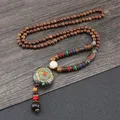 Collier de perles en bois Vintage fait à la main pour hommes pendentifs à œil rond ethnique Boho du