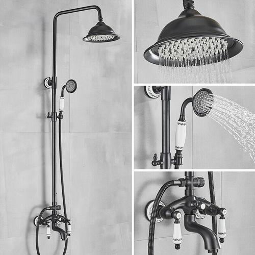 Schwarz Duscharmatur Duschset Duschsystem Regenduschset mit Kopfbrause Duschsäule Regenschauer
