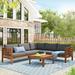 Wood Structure Patio Furniture Set, 4 Piece Outdoor Conversation Set with Coffee Table, Sectional Sofa Set with Cushions