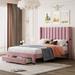 Full Size Storage Bed Bedroom Furniture, Velvet Upholstered Platform Bed with Cushioned Headboard and Large Footboard Drawer