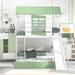 Twin over Twin Size House Bunk Bed with Convertible Slide and Trundle, White+Green