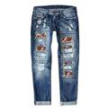 ZRBYWB Jeans For Women Womens Jeans Baseball Print Ripped Pants High Waisted Jeans