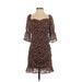 Sugar Lips Casual Dress - Mini Sweetheart 3/4 sleeves: Brown Floral Dresses - Women's Size Small