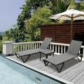 3PCS Outdoor Chaise Lounge Aluminum Patio Lounge Chair with Wheels All-Weather Five-Position Adjustable Reclining Chair and Side Table for Beach for Patio Pool Deck Beach Yard (Gray)