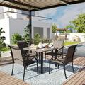 VICLLAX 5 Pieces Patio Dining Set Weather-Resistance Outdoor Furniture with 1 Patio Metal Dining Table and 4 Outdoor Textilene Patio Chairs for Patio Lawn Garden Backyard Light Grey Tabletop