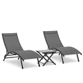 Magshion Pool Lounge Chairs Set of 3 Adjustable Outdoor Chaise Lounge Chairs with Folding Side Table Reclining Chair for Deck Lawn Poolside Backyard Grey