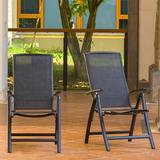 Patio Folding Sling Dining Chairs Set of 2 Aluminum Outdoor Padded Sling Reclining Chairs with Adjustable High Backrest for Porch Poolside Yard (Dark Gray)