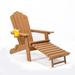 Folding Adirondack Chair with Pullout Ottoman and Cup Holder Poly Lumber Chairs Patio Chair for Deck Garden Backyard Weather Resistant Easy to Install Green