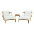 Lounge Sofa Chair Table Set White Natural Teak Wood Fabric Modern Contemporary Outdoor Patio Balcony Cafe Bistro Garden Furniture Hotel Hospitality