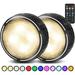 LED Puck Lights with Remote Control Battery Operated Wireless Closet Lights Under Cabinet Lights Stick on Tap Light Push Lights Color Changing Under Counter Lights for Kitchen 2 Pack - Black