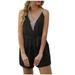 REORIAFEE Women Overalls V Neck Sleeveless Romper Solid Color Spaghetti Strap Summer Rompers for Women 2023 Backless Loose Short Playsuit Pocket Romper Jumpsuit Womens Rompers Casual Summer Black L