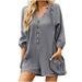 REORIAFEE Rompers for Women Summer V Neck Short Sleeve Romper Solid Color Playsuits for Women Summer Slim Short Jumpsuit Womens Rompers for Summer Dressy Gray M