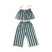 Tosmy Kids Girl Clothes Striped Suspender Top Nine Point Pants Suit Holiday Outdoor Soft Playsuit Fashion Clothing Set
