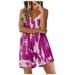 REORIAFEE Rompers for Women Summer Casual V Neck Sleeveless Romper Floral Print Suspenders Jumpsuits for Women Casual Summer Rompers Strap Jumpsuit Beach Rompers for Women 2023 Hot Pink XXL