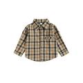 Suanret Toddler Kids Boys Plaid Shirts Long Sleeve Turn-Down Collar Buttons Tops Clothes Fall Winter Casual Tops Brown Yellow Plaid 3-4 Years