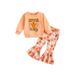 Licupiee Halloween Costume Kid Girl Pants Outfit Letters Print Sweatshirt with Pumpkin Print Flare Pants Set Clothes