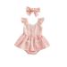 Sprifallbaby Baby Girls Summer Plaid Rompers Set Fly Sleeve Lace Trim A-line Dress with Headband for Casual 0-18M