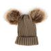 Mialoley Uni Double Fur Pom Hat Baby Solid Color Winter Crochet Knit Cap
